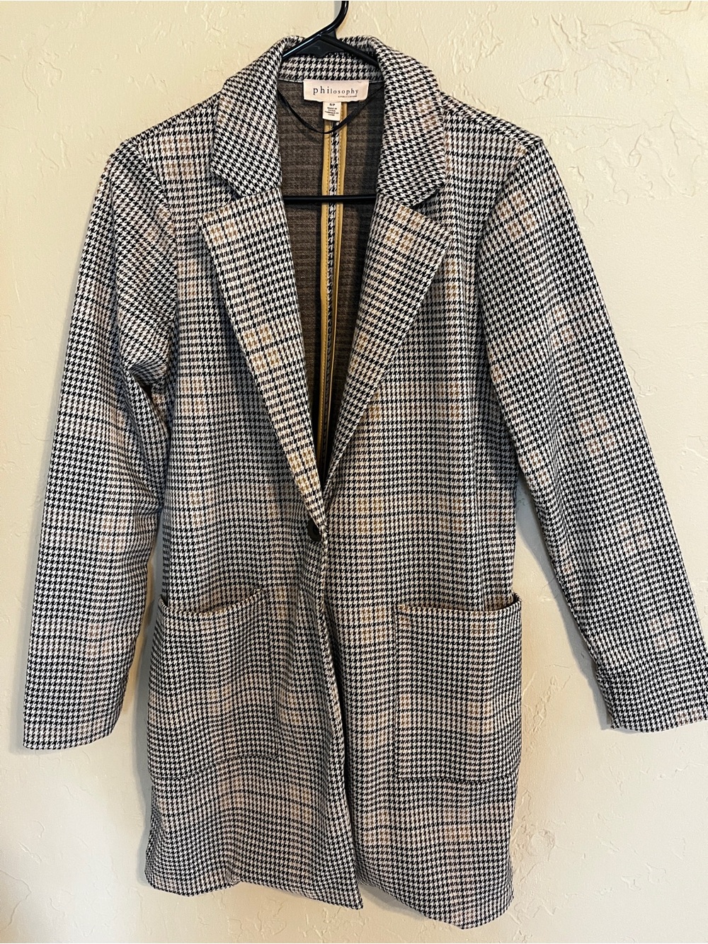 Philosophy Black and White Houndstooth Long Blazer